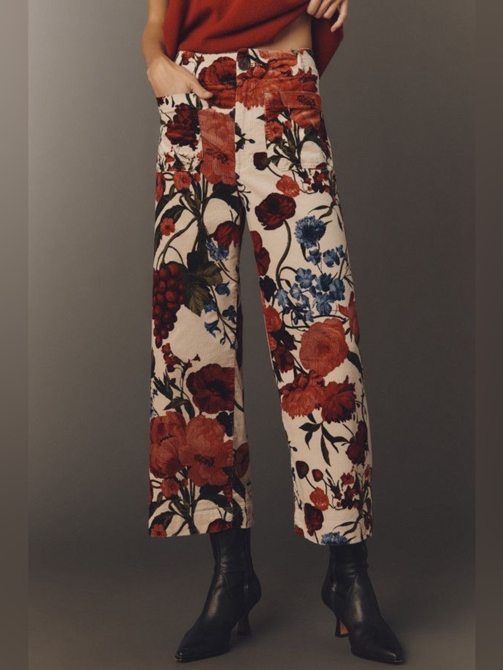 Anthropologie Colette Corduroy Floral Pink Pants Size 29 Wide Leg